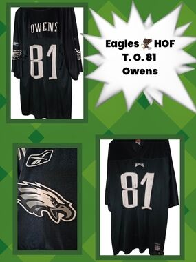 📣 Vintage Reebok NFL 🏈 PA Eagles 🦅 HOF T.O. Owens #81 Game Jersey Size L